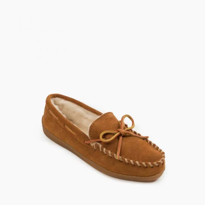  Women's Pile Lined Hardsole Moccasin in Tan  