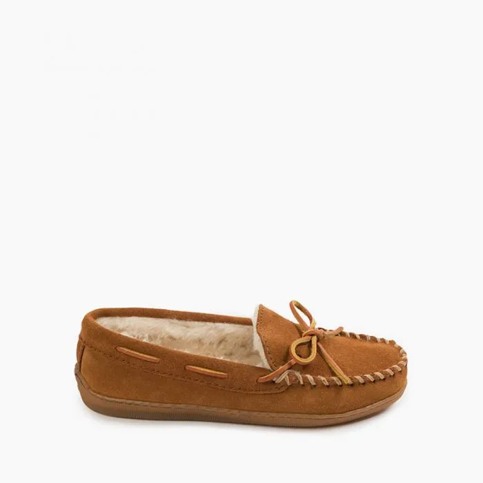  Women's Pile Lined Hardsole Moccasin in Tan  