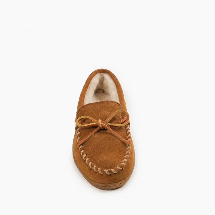  Women's Pile Lined Hardsole Moccasin in Tan  