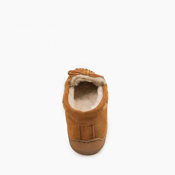  Women's Pile Lined Hardsole Moccasin in Tan  